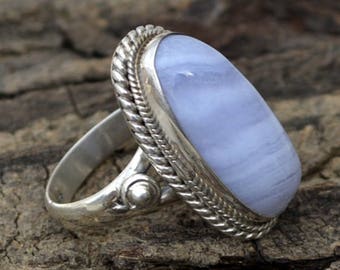 Natural Blue Lace Agate Gemstone Ring, Blue Lace Agate Ring, 925 Sterling Silver Ring, Agate Ring, Birthstone Ring, Designer Gift Ring