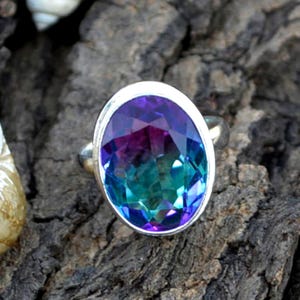 Bi-farbiger Turmalinquarzring, 925 Sterlingsilberring, Ovalschliff-Turmalinquarzring, Geburtsstein-handgemachter Geschenkring, Geschenk für sie
