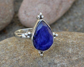Bezel Set Blue Sapphire Ring: Sterling Silver September Birthstone