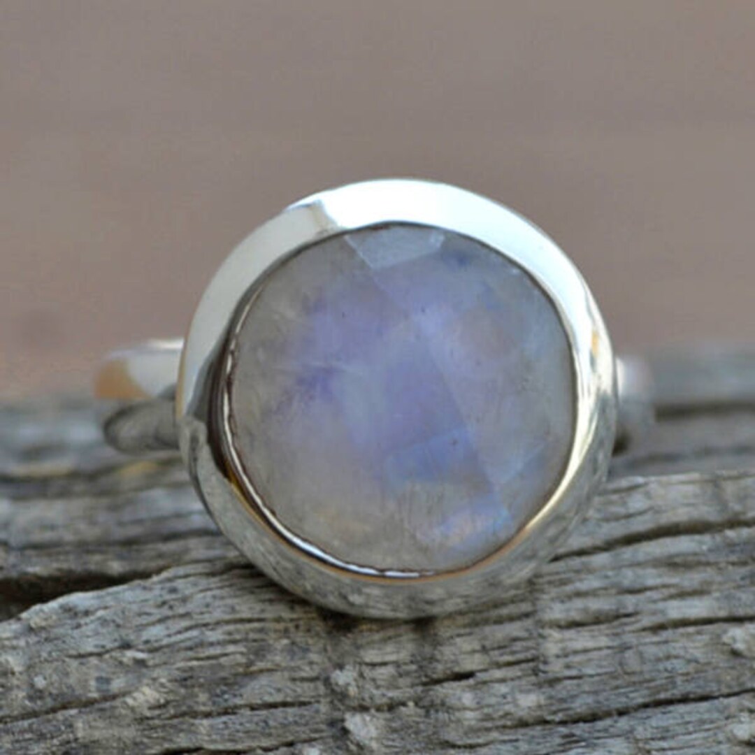 Rainbow Moonstone Ring Round Faceted Moonstone Ring 925 - Etsy