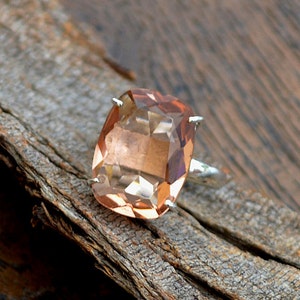 PEACH Morganite Ring, 925 Sterling Silver Ring, Morganite Quartz Ring, Designer Statement Ring , Morganite Prong Set Ring, Yellow Gold Ring