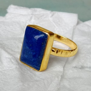 Lapis Lazuli gold ring, 14k yellow gold Lapis Lazuli ring, Lapis Lazuli jewelry, romantic gift, gold ring, gift for her, cushion lapis stone