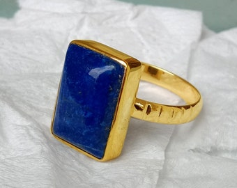 Lapis Lazuli gold ring, 14k yellow gold Lapis Lazuli ring, Lapis Lazuli jewelry, romantic gift, gold ring, gift for her, cushion lapis stone