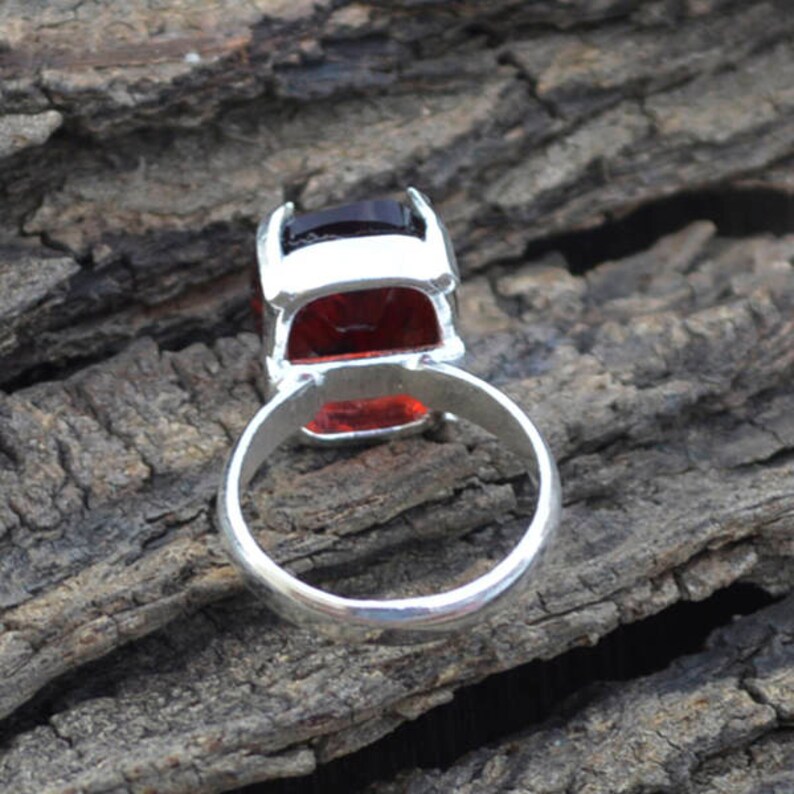 925 Sterling Silver Prong Set Ring,Quartz Ring,Beautiful Gift Ring Garnet Quartz Ring Junuary Birthstone Ring,Red Ring,Cushion Cut Stone