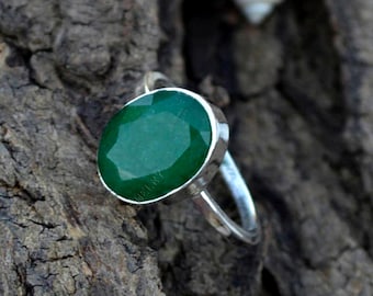 Oval Emerald Ring: 925 Sterling Silver May Birthstone