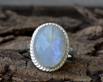 Faceted Rainbow Moonstone Ring, 925 Sterling Silver Ring, Natural Moonstone Birthstone Ring, Designer Moonstone Ring, Beautiful Gift Idea