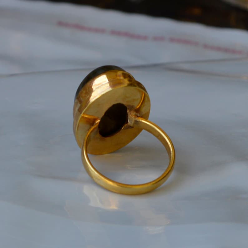 Labradorite Ring Fire Labradorite Ring Bezel Labradorite Ring Blue Red Fire Labradorite Gemstone Ring Sterling Silver Yellow Gold Ring