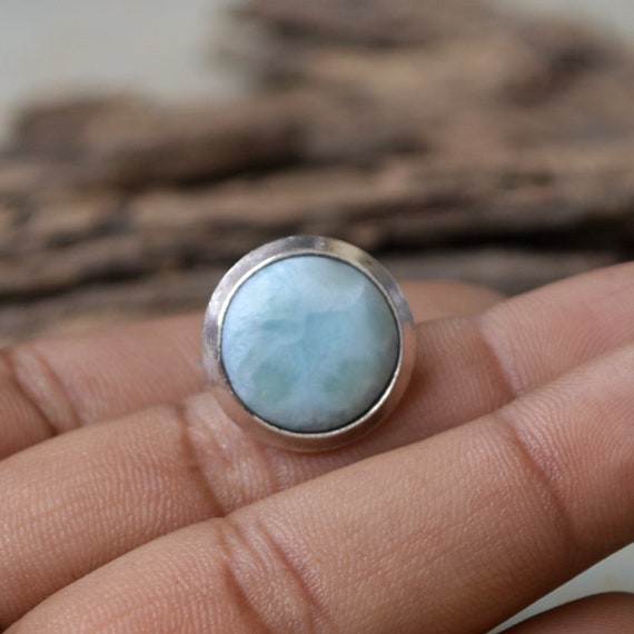 ドミニカ産ラリマーリング：ラウンドベゼルセットスターリングシルバー