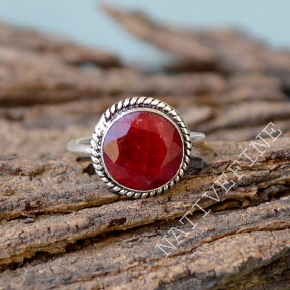 Faceted Garnet Ring Oval Sterling Silver Rope Design Faceted Garnet Ring Oval Sterling Silver Rope Design