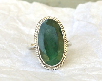 Oval Emerald Ring: Sterling Silver May Birthstone Ring