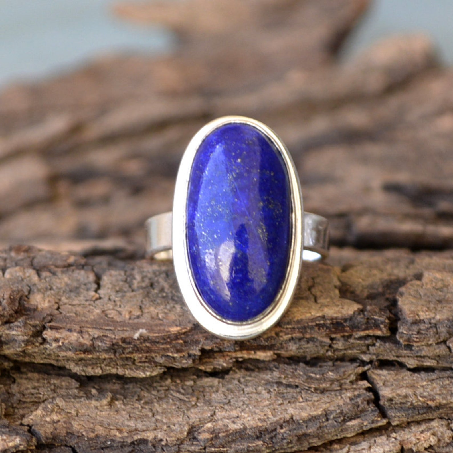 Natural Lapis Lazuli Gemstone Ring 925 Silver Birthstone Ring Etsy