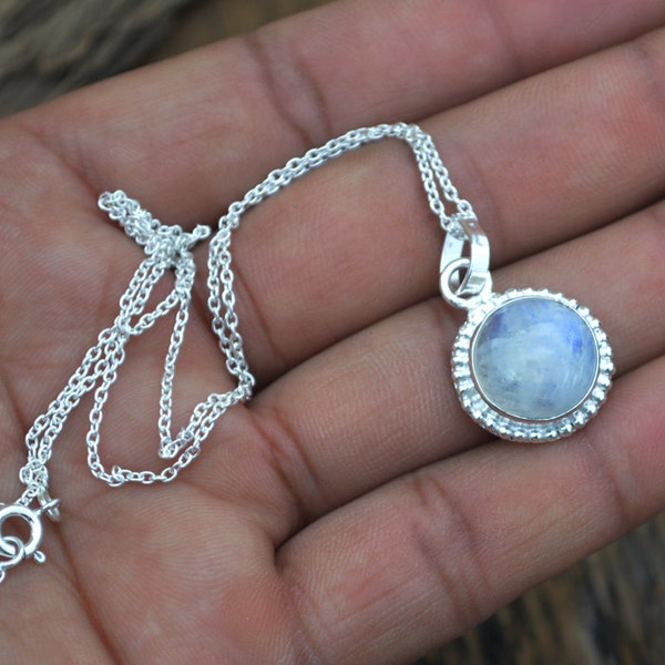 Rainbow Moonstone Pendant: Sterling Silver Necklace, June Birthstone