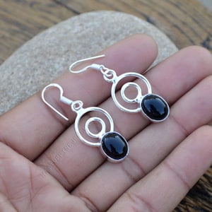 Black Onyx Gemstone Earrings - 925 Sterling Silver Dangle Earrings - Women&#39;s Gift Jewelry- Gemstone Gift Jewelry - Black Onyx Gift Earrings