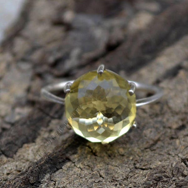 Rose Cut Lemon Quartz Ring: 925 Sterling Silver Prong Setting