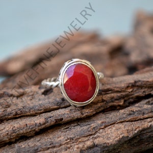 Ruby Gemstone Ring, July Birthstone Ring, 925 Sterling Silver Ring, Oval Faceted Red Ruby Gemstone Ring ,Designer Gift Ring Jewelry