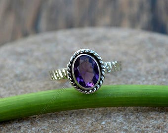 Oval Amethyst Ring: 925 Sterling Silver Bezel Setting, February Birthstone