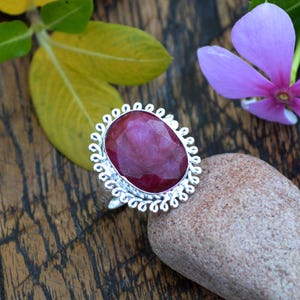Natural Red Ruby Gemstone Ring, July Birthstone Ring, Bezel Set Faceted Ruby Ring, Filigree Solitaire Ring Jewelry, 925 Sterling Silver Ring