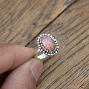 Sunstone Gemstone Ring Oregon Sunstone Cabochon Ring Sunstone Jewelry Sunstone and 925 Sterling Silver Ring Orange Sunstone Ring image 5