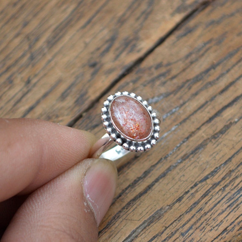 Sunstone Gemstone Ring Oregon Sunstone Cabochon Ring Sunstone Jewelry Sunstone and 925 Sterling Silver Ring Orange Sunstone Ring image 5