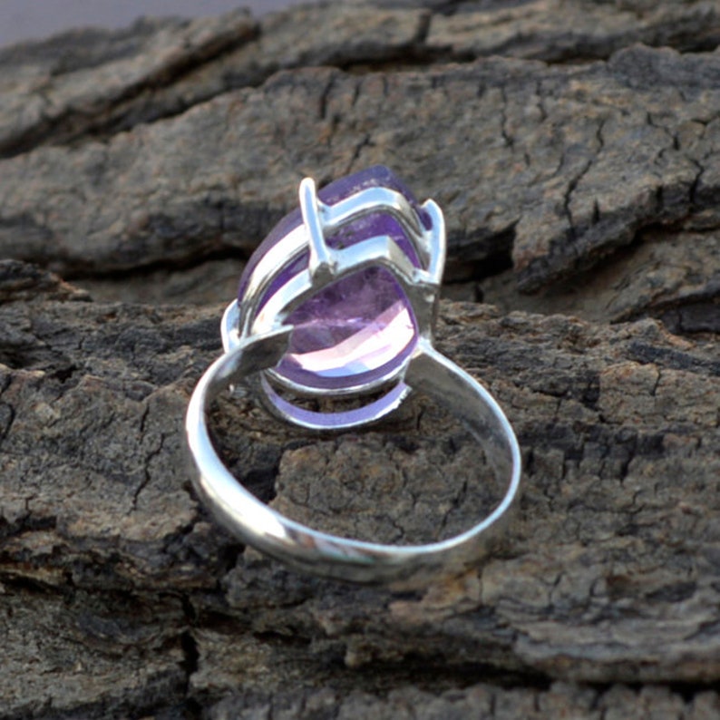 February Birthstone Ring Natural Purple Checker Cut Amethyst Gemstone Ring 925 Sterling Silver Ring Purple Amethyst Gift Ring Jewelry
