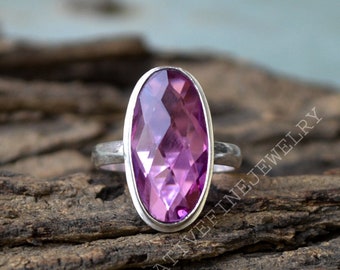 Pink Tourmaline Quartz Ring- 925 Sterling Silver Ring -Oval Check Tourmaline Quartz Gift Ring -Birthstone Ring- Tourmaline Quartz Gift Ring