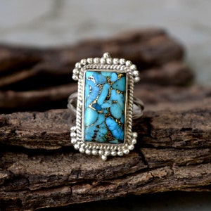 Blue Copper Turquoise Gemstone Ring -925 Sterling Silver Ring -Designer Ring -Blue Turquoise Ring -Cushion Turquoise Ring -Unique Gift Ring
