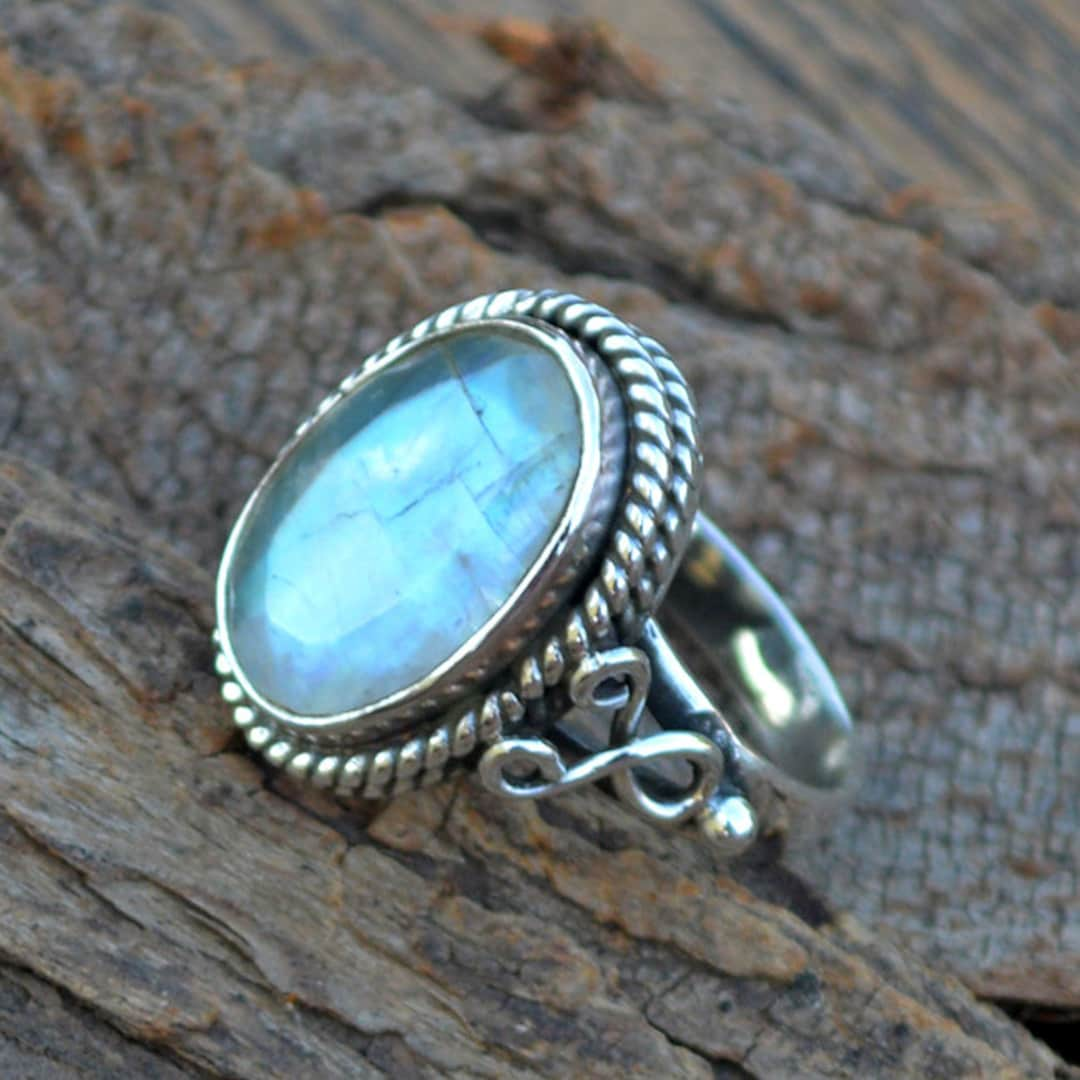 Rainbow Moonstone Gemstone Ring Faceted Gemstone Ring - Etsy