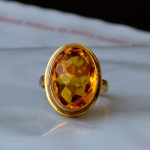 Checker Cut Madeira Citrine Ring, Sterling Silver Yellow Gold Ring, Citrine Quartz Ring, Designer Ring , Orange Ring, Yellow Gold Bold Ring