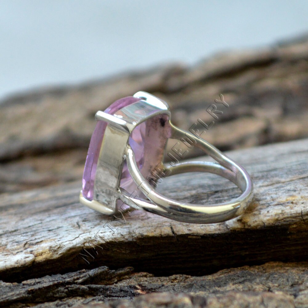 Bague Minimaliste En Argent Sterling 925 Avec Kunzite Rose Naturelle - Taille 6.5 (Toutes Tailles) - Neuf