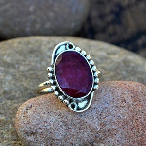 Ruby Gemstone Ring, Designer Statement Ring, 925 Sterling Silver Ring, Faceted Ruby Gemstone Ring, Yellow Gold Ruby Ring, Select Your Size