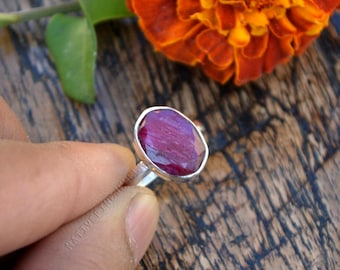 Oval Ruby Ring: Bezel Set, 925 Sterling Silver, Red Gemstone