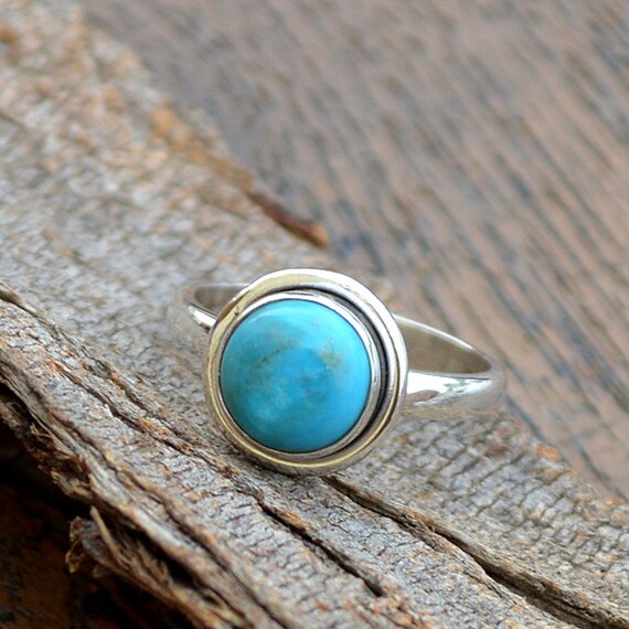 指輪・リング Arizona White Turquoise Ring Hand Made Arizona Turquoise Ring: Handmade Sterling Silver Solitaire, Round