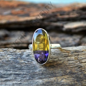 Ametrine Quartz 925 Sterling Silver Ring: Oval Birthstone