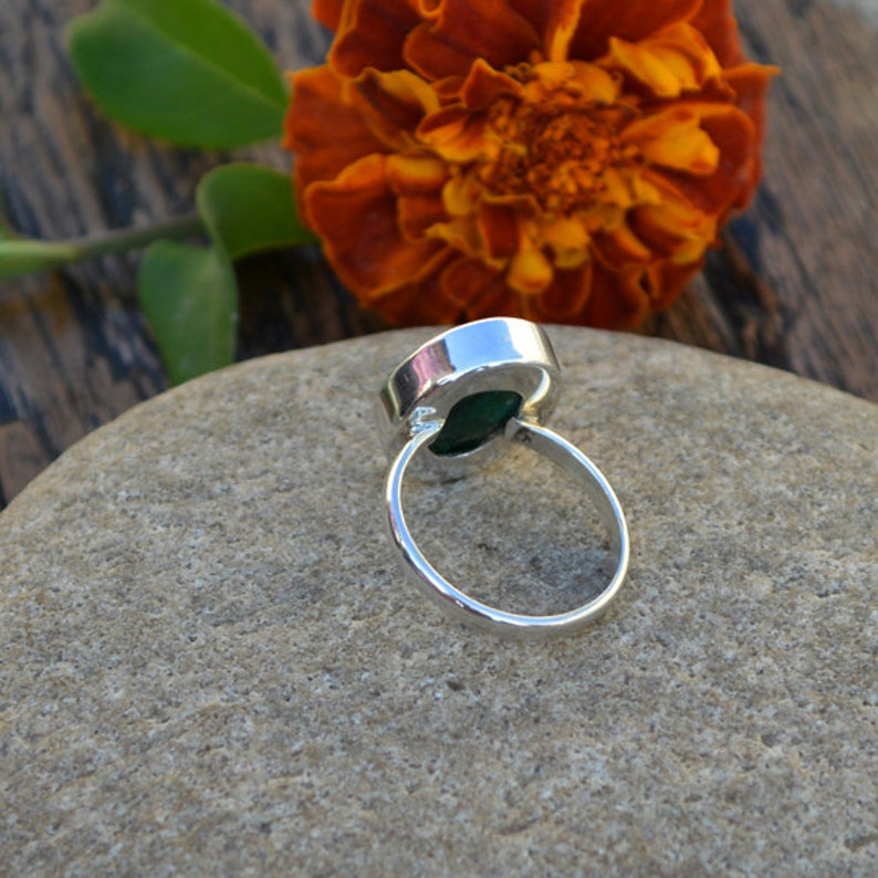 Artisan Handmade Ring 925 Sterling Silver Ring Jewelry Natural Emerald Gemstone Ring Bezel Set Faceted Ring May Birthstone Gift Ring