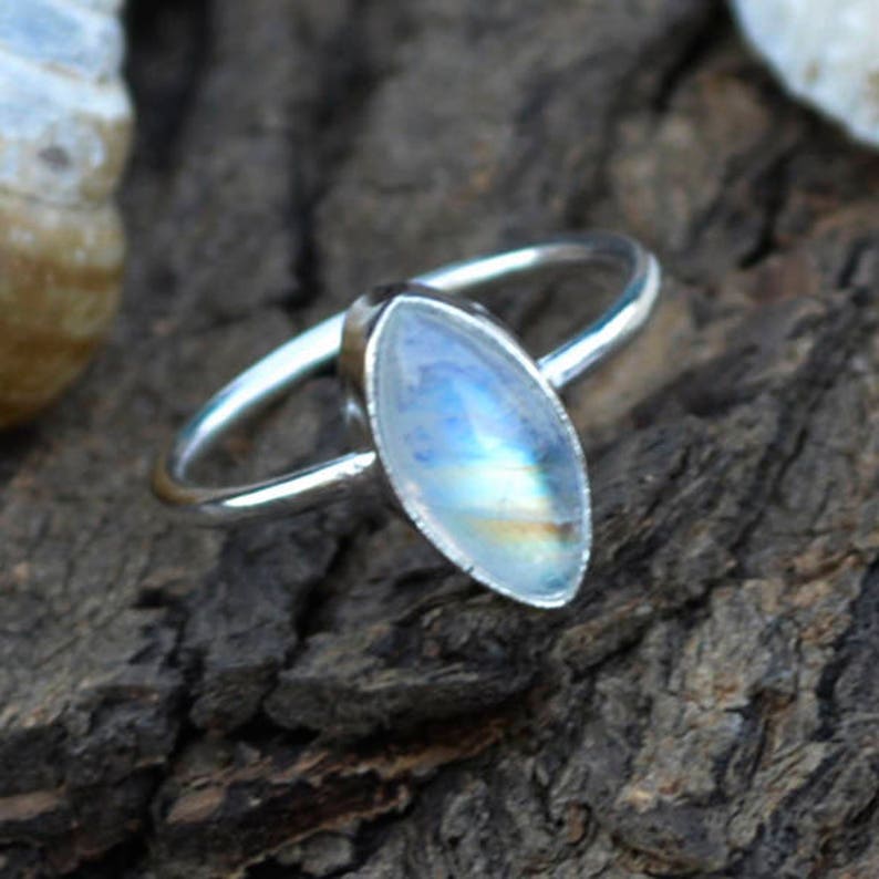 June Birthstone Tiny Ring Christmas Sale Rainbow Moonstone Gemstone Ring 925 Sterling Silver Ring Gift For Love Blue Fire Moonstone Ring