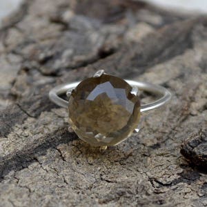 Rose Cut Smoky Quartz Ring, Round Smoky Quartz Ring, 925 Sterling Silver Ring, Prong Set Ring, Smoky Ring, Gift For Her, Lovely Gift Ring