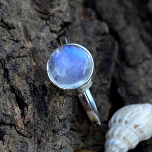 Round Rainbow Moonstone Gemstone Ring, Misty Moonstone Ring, 925 Sterling Silver Ring, Round Moonstone Ring, June Birthstone, Gift For Love