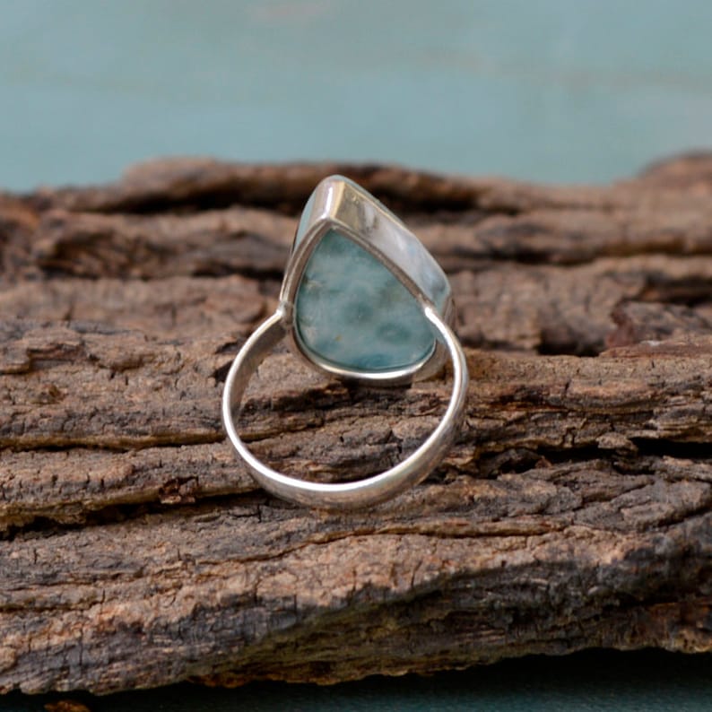 Larimar Gift Ring 925 Sterling Silver Ring Bezel Set Simple Gift Ring Jewelry Pear Larimar Ring Natural Dominican Larimar Gemstone Ring