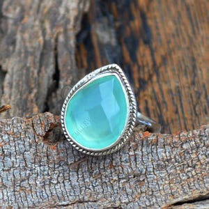Aqua Chalcedon Edelstein Ring - 925 Sterling Silber Ring - Handwerklich gefertigter Ring - Designer Ring - Aqua facettierter Ring - Liebesgeschenk Ring