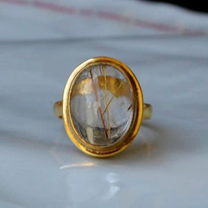 Rutilquarz Ring - Sterling Silber Gelbgold Ring - Natürlicher Rutilquarz Ring - Quarz Ring - Rutilquarz Geschenk Ring