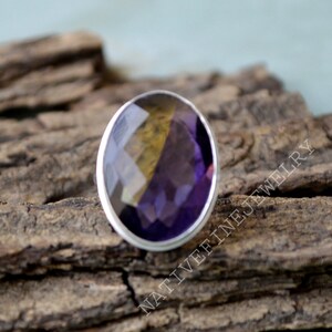 Bi Double Color Ametrine Quartz Ring- 925 Sterling Silver Ring -Oval Faceted Large Gift Ring -Birthstone Gift Ring- Ametrine Gift Ring