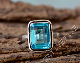 Blue Quartz Ring, Octagon Quartz Ring, 925 Sterling Silver Ring, Brithstone Gift Ring ,Blue Quartz Ring, Artisan Handmade Gift Ring