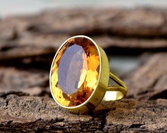 Madeira Citrine Ring: Sterling Silver Yellow Gold, Large Oval Quartz