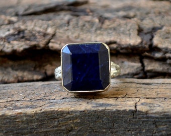 Raw Blue Sapphire Ring, 925 Sterling Silver Ring, Blue Sapphire Gemstone Ring, Sapphire 925 Sterling Silver Ring, Sapphire Silver Jewelry