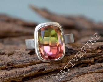 Beautiful Tourmaline Gemstone Ring- 925 Sterling Silver Ring -Handmade Gift Ring- Party Wear Ring- Cushion Tourmaline Gemstone Jewelry