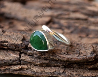 Raw Pear Emerald Ring: Adjustable Sterling Silver Statement Ring