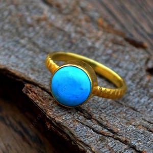 Sleeping Beauty Arizona Turquoise gold ring, 14k yellow gold Turquoise ring,romantic gift ring,gold ring, gift fot her, Arizona Turquoise