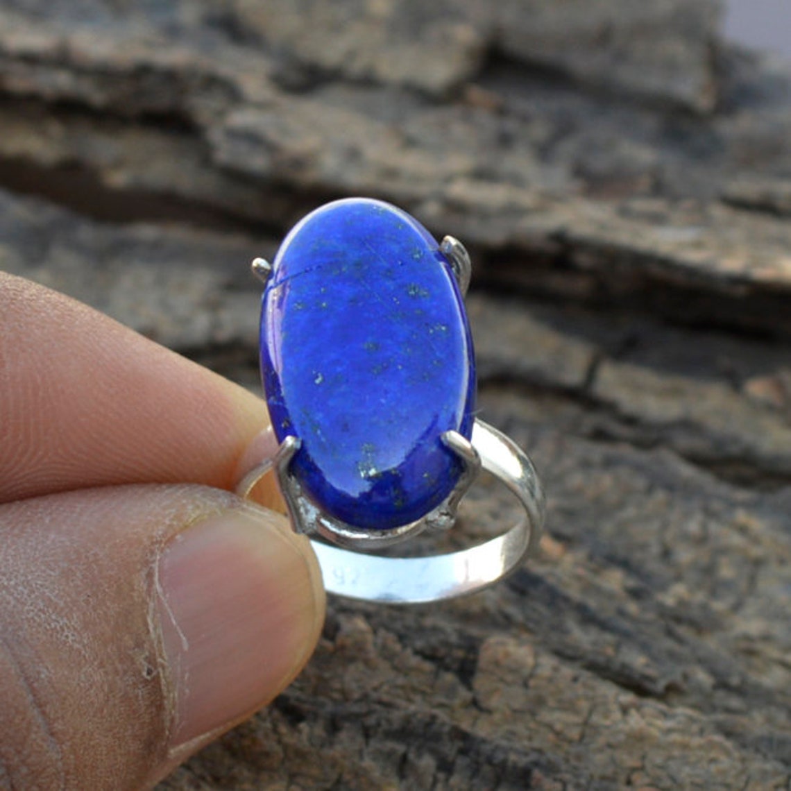 Genuine Lapis Lazuli Gemstone Ring 925 Silver Birthstone Etsy