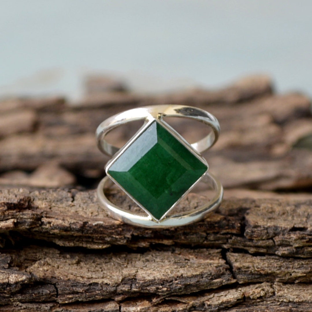 Emerald Ring 925 Sterling Silver Ring Natural Square Shape