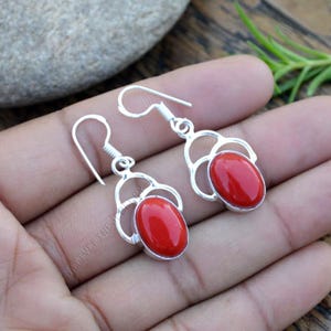 Red Coral Gemstone Earrings - 925 Sterling Silver Dangle Earrings Jewelry - Women&#39;s Gift Jewelry- Gemstone Gift Jewelry - Red Gift Earrings